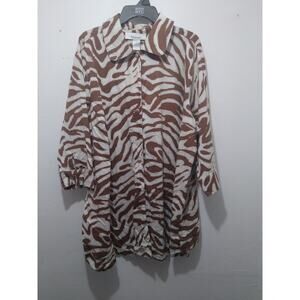 Avenue By Jessica London 24 Long Sleeve Collard Button Down Animal Print...